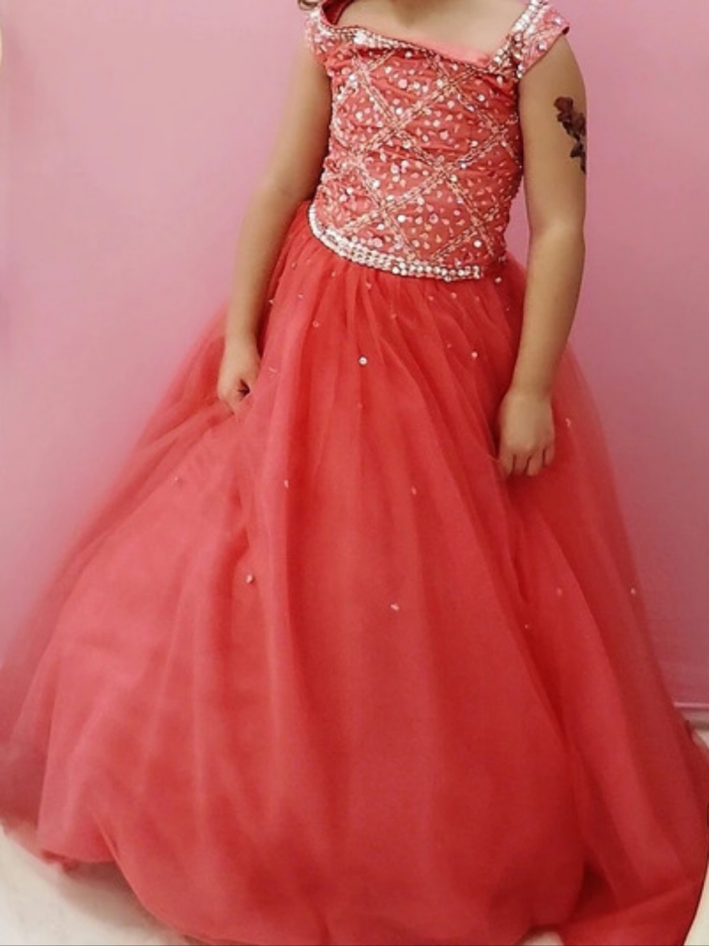 Girls Sequin Formal Dress Pink & Red Like New